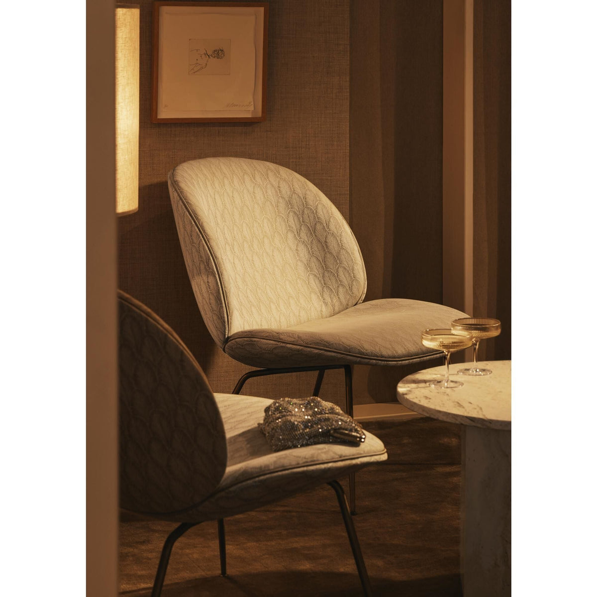Beetle Armchair Dora Boucle With Legs In Antique Brass
