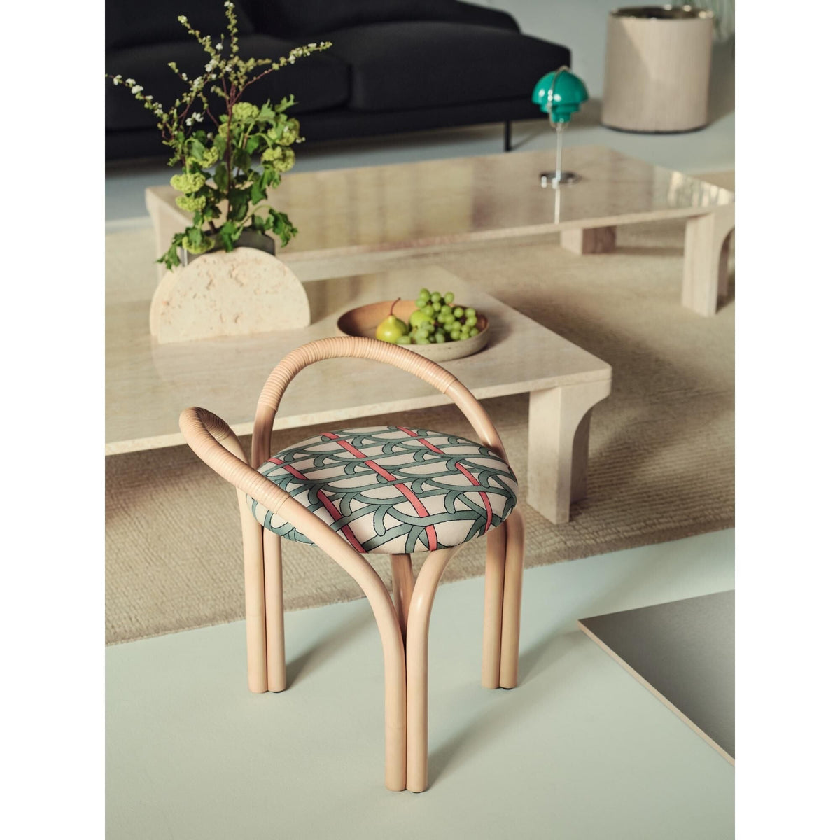 Bistra Stool Natural Lacquered Rattan/Fustagno Limonta 002