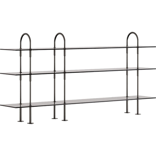 Keen 208 Shelving System 3 Black Brass/ Smoked Glass
