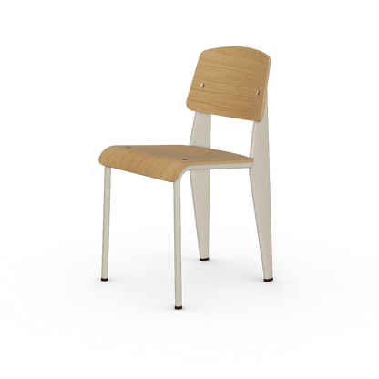 Standard Chair by Vitra #Prouvé Blanc Colombe (Ecru) powder-coated (smooth), brown glides / natural oak, with protective varnish