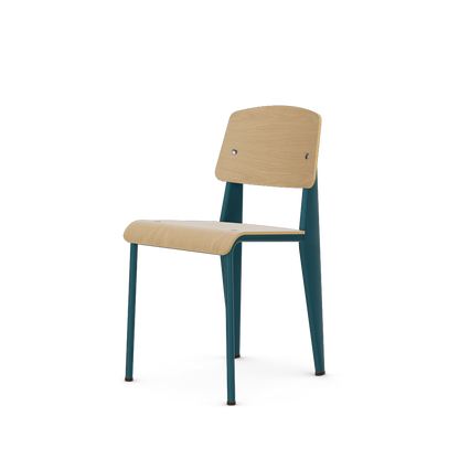 Standard Chair by Vitra #Prouvé Bleu Dynastie powder-coated (smooth), brown glides / natural oak, with protective varnish
