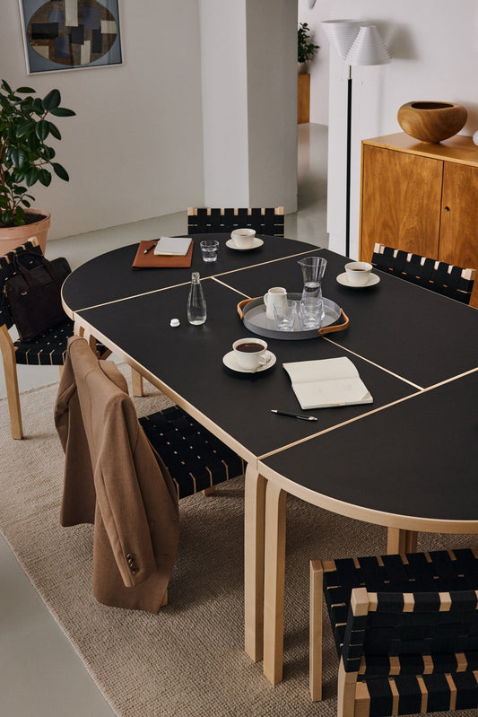 Aalto table 80A, birch - black linoleum