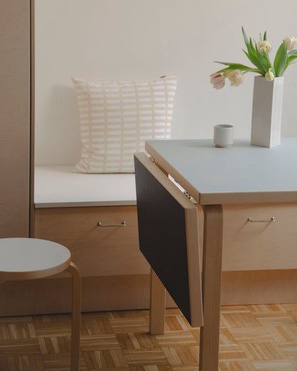 Aalto foldable table DL81C, birch -vapour/smokey blue linoleum