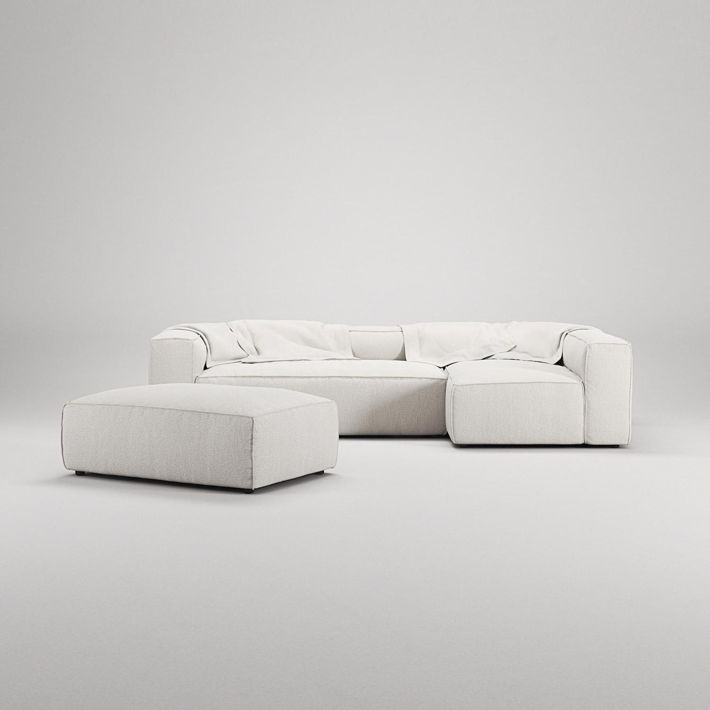 Decotique Grand 4-Seater Sofa Divan Open End With Footstool Right Steam/ White