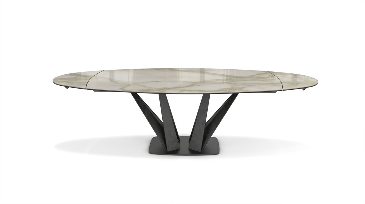 Alliage Dining Table Barrel/Oval by Roche Bobois #L. 200 x H. 75 x P. 113 cm/Marble | Calacata gold