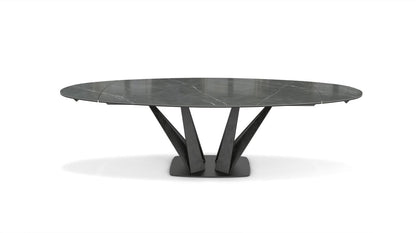 Alliage Dining Table Barrel/Oval by Roche Bobois #L. 200 x H. 75 x P. 113 cm/Marble | Gray lucida