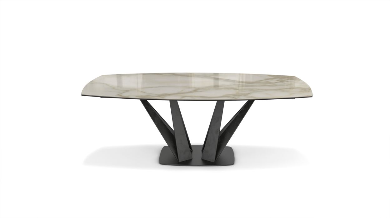 Alliage Dining Table Barrel/Oval by Roche Bobois #L. 220 x H. 75 x P. 115 cm/Marble | Calacata gold