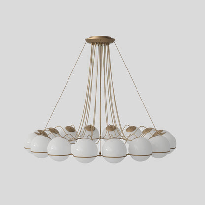 Suspension Lamp Model 2109/16/20 by Astep #16 Opaline Spheres (20cm Diameter) / Champagne Structure