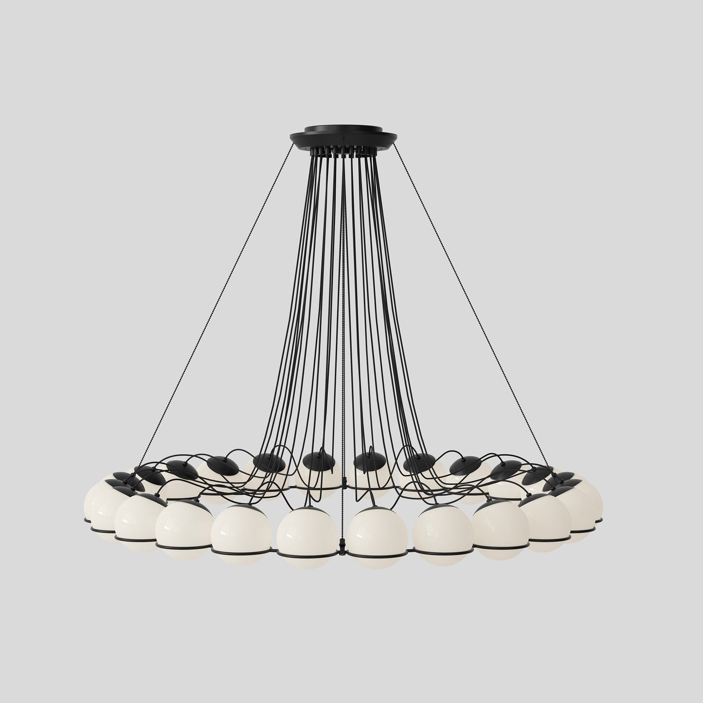 Suspension Lamp Model 2109/24/14 by Astep #24 Opaline Spheres (14cm Diameter) / Black Structure