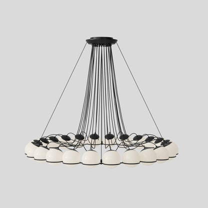 Suspension Lamp Model 2109/24/14 by Astep #24 Opaline Spheres (14cm Diameter) / Black Structure
