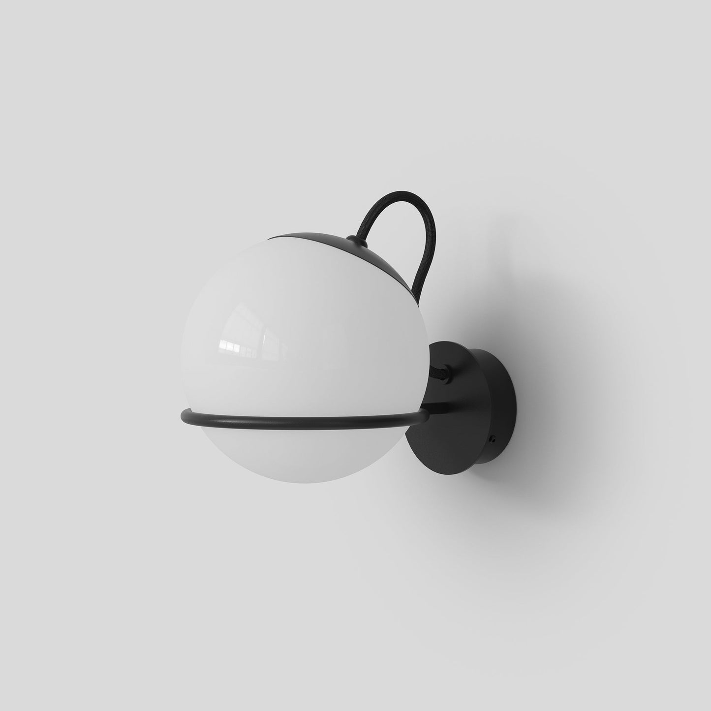 Wall Lamp Model 237/1 by Astep #1 Opaline Sphere (14cm Diameter) / Black Mount