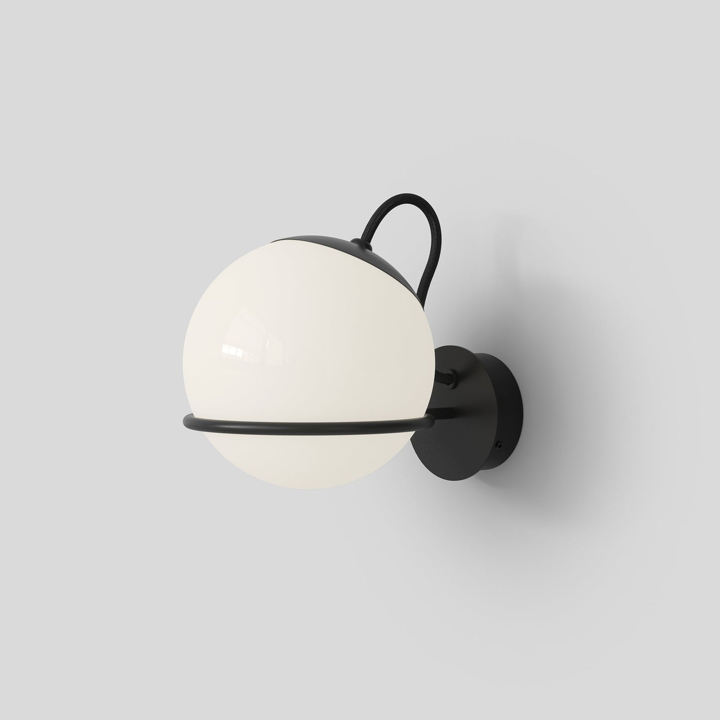 Wall Lamp Model 237/1 by Astep #1 Opaline Sphere (14cm Diameter) / Black Mount