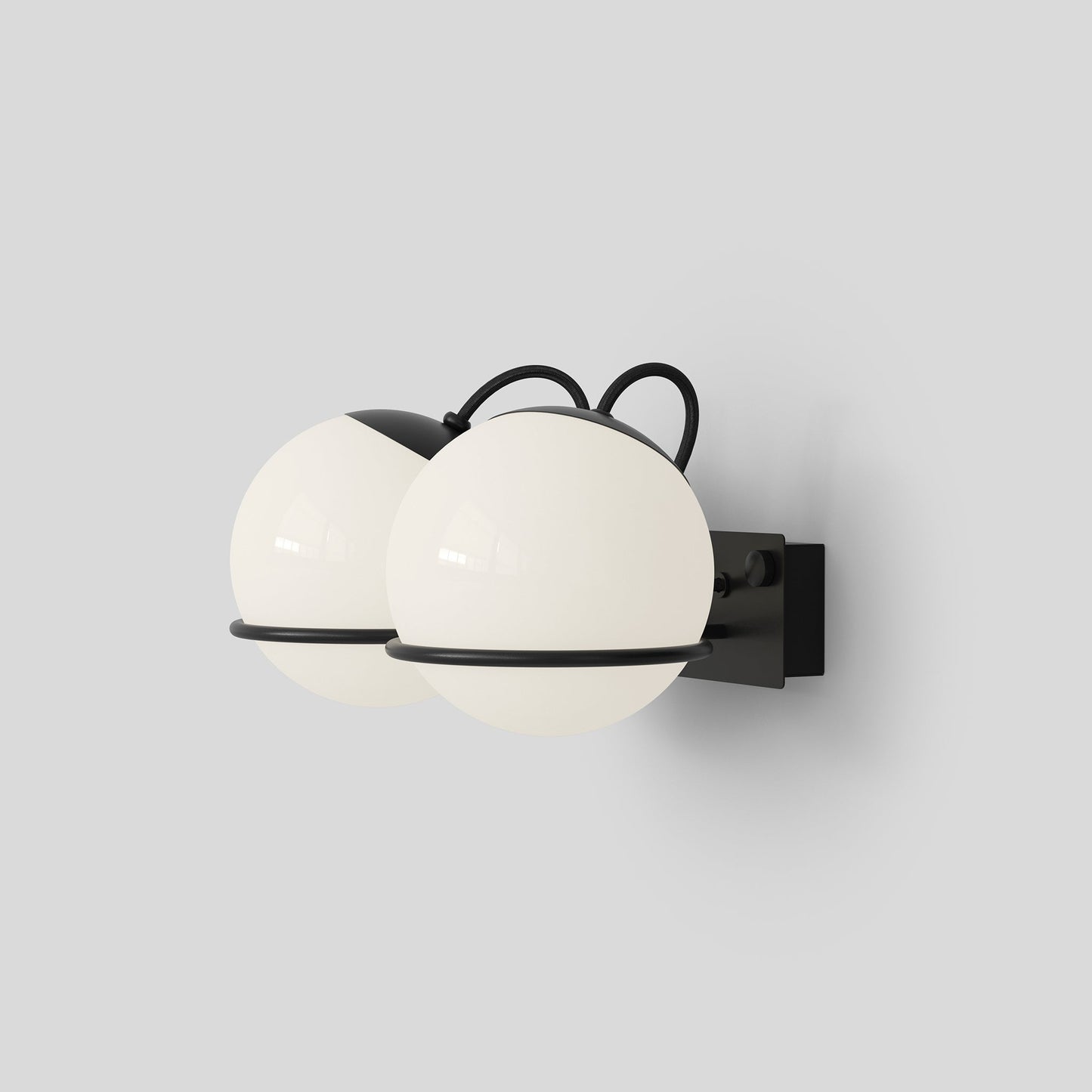 Wall Lamp Model 237/2 by Astep #2 Opaline Spheres (14cm Diameter) / Black Mount