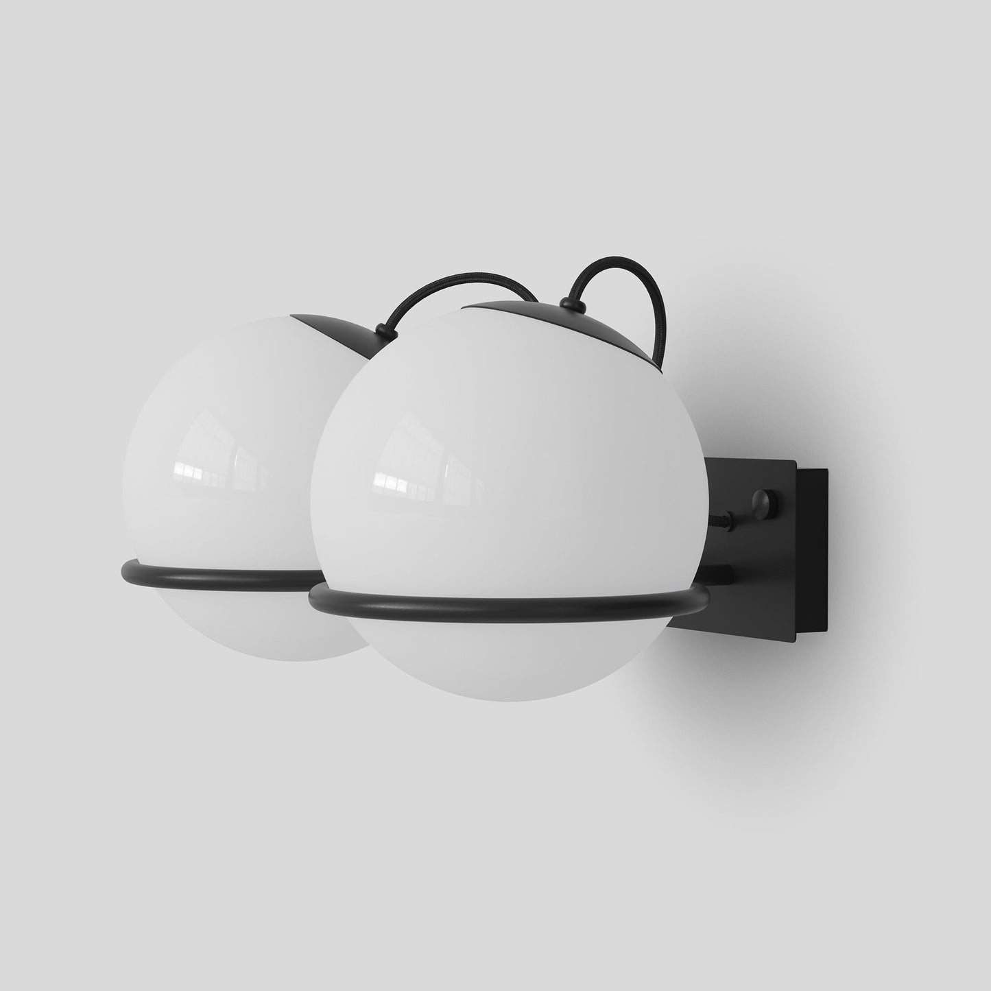 Wall Lamp Model 238/2 by Astep #2 Opaline Spheres (20cm Diameter) / Black Mount