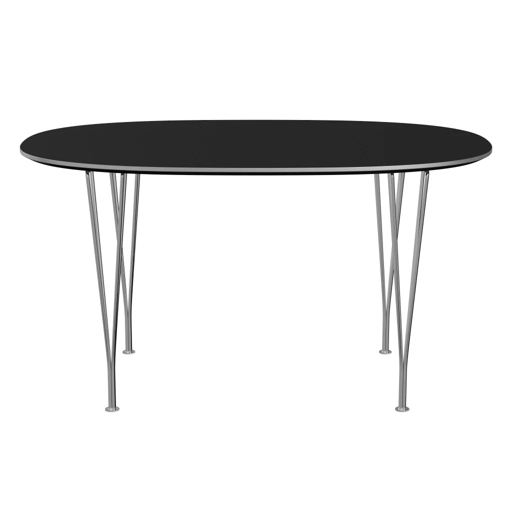 Superellipse™ - B611, Dining Table, 135 X 90 Cm (Table Height - 72 Cm) by Fritz Hansen #Fenix / Black (720)/Brushed metal / Aluminium - Matt/Steel / Chrome