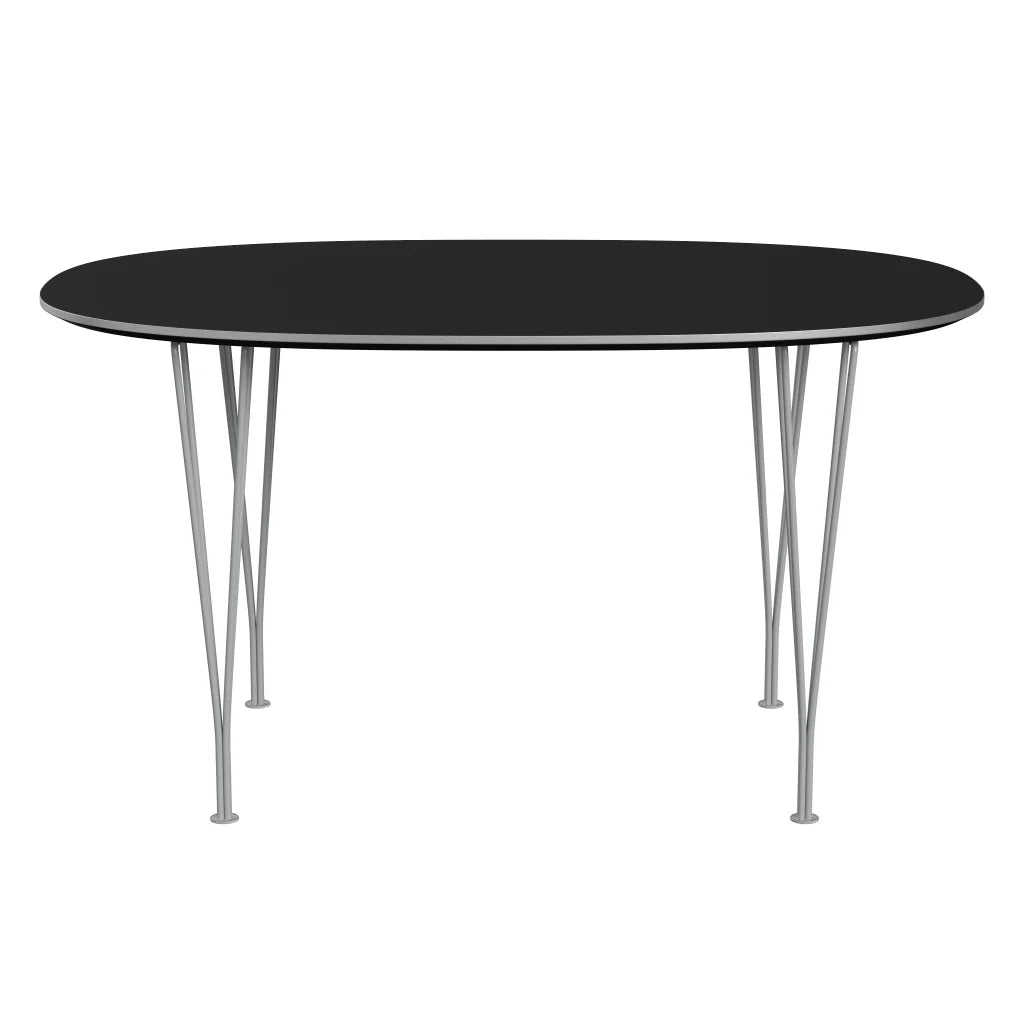 Superellipse™ - B611, Dining Table, 135 X 90 Cm (Table Height - 72 Cm) by Fritz Hansen #Fenix / Black (720)/Brushed metal / Aluminium - Matt/Powder Coated Steel / Nine Grey (150)