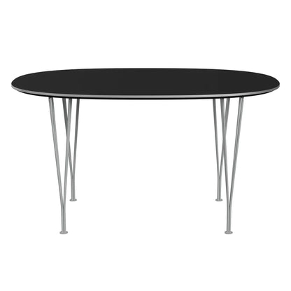 Superellipse™ - B611, Dining Table, 135 X 90 Cm (Table Height - 72 Cm) by Fritz Hansen #Fenix / Black (720)/Brushed metal / Aluminium - Matt/Powder Coated Steel / Nine Grey (150)