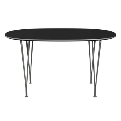 Superellipse™ - B611, Dining Table, 135 X 90 Cm (Table Height - 72 Cm) by Fritz Hansen #Fenix / Black (720)/Brushed metal / Aluminium - Matt/Powder Coated Steel / Silver Grey (170)