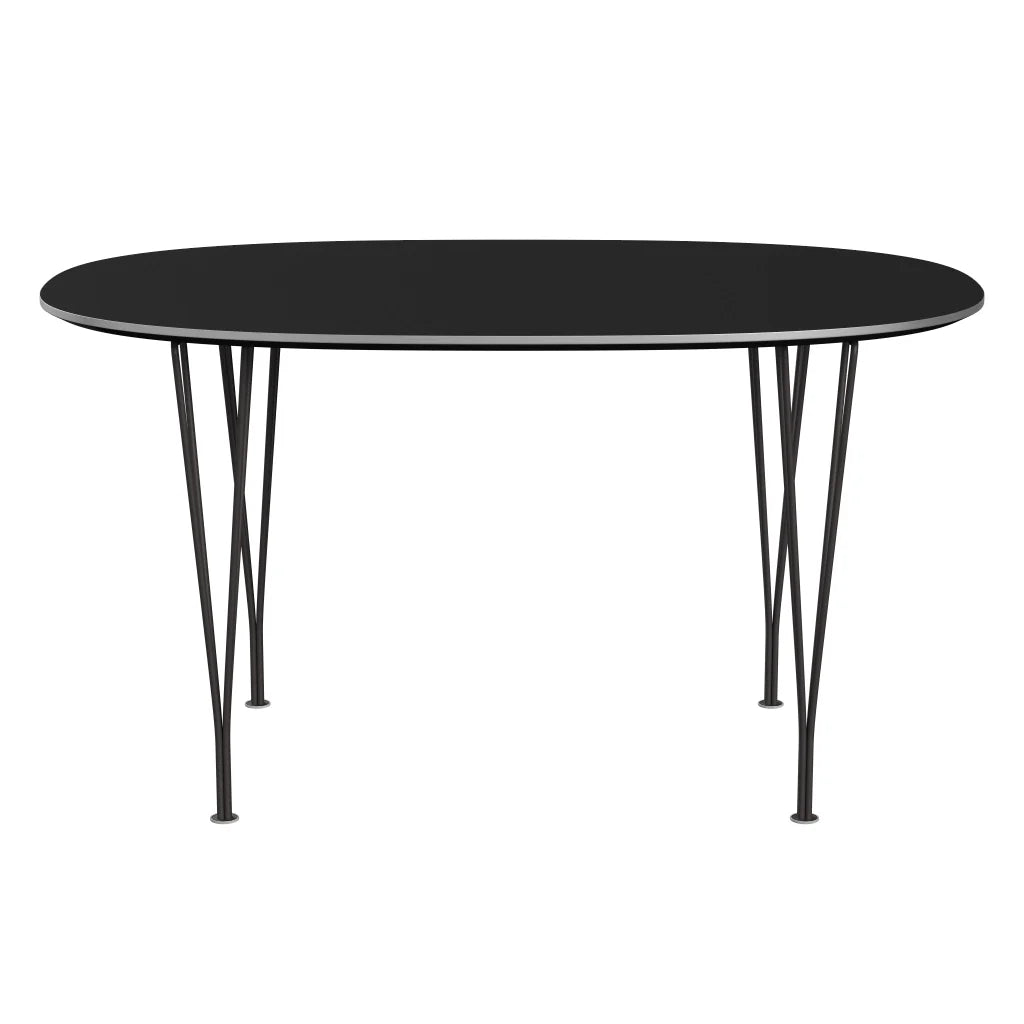 Superellipse™ - B611, Dining Table, 135 X 90 Cm (Table Height - 72 Cm) by Fritz Hansen #Fenix / Black (720)/Brushed metal / Aluminium - Matt/Powder Coated Steel / Warm Graphite (180)