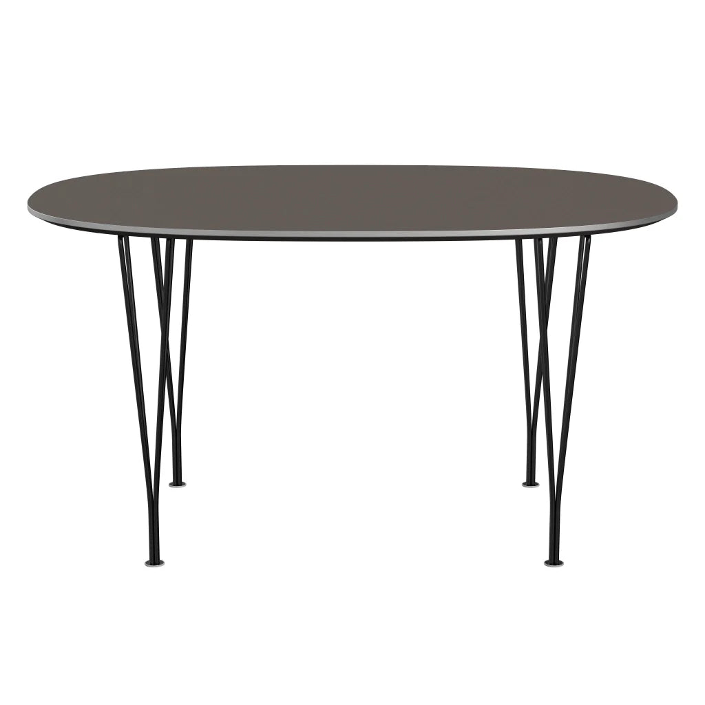 Superellipse™ - B611, Dining Table, 135 X 90 Cm (Table Height - 72 Cm) by Fritz Hansen #Fenix / Grey (718)/Brushed metal / Aluminium - Matt/Powder Coated Steel / Black (190)