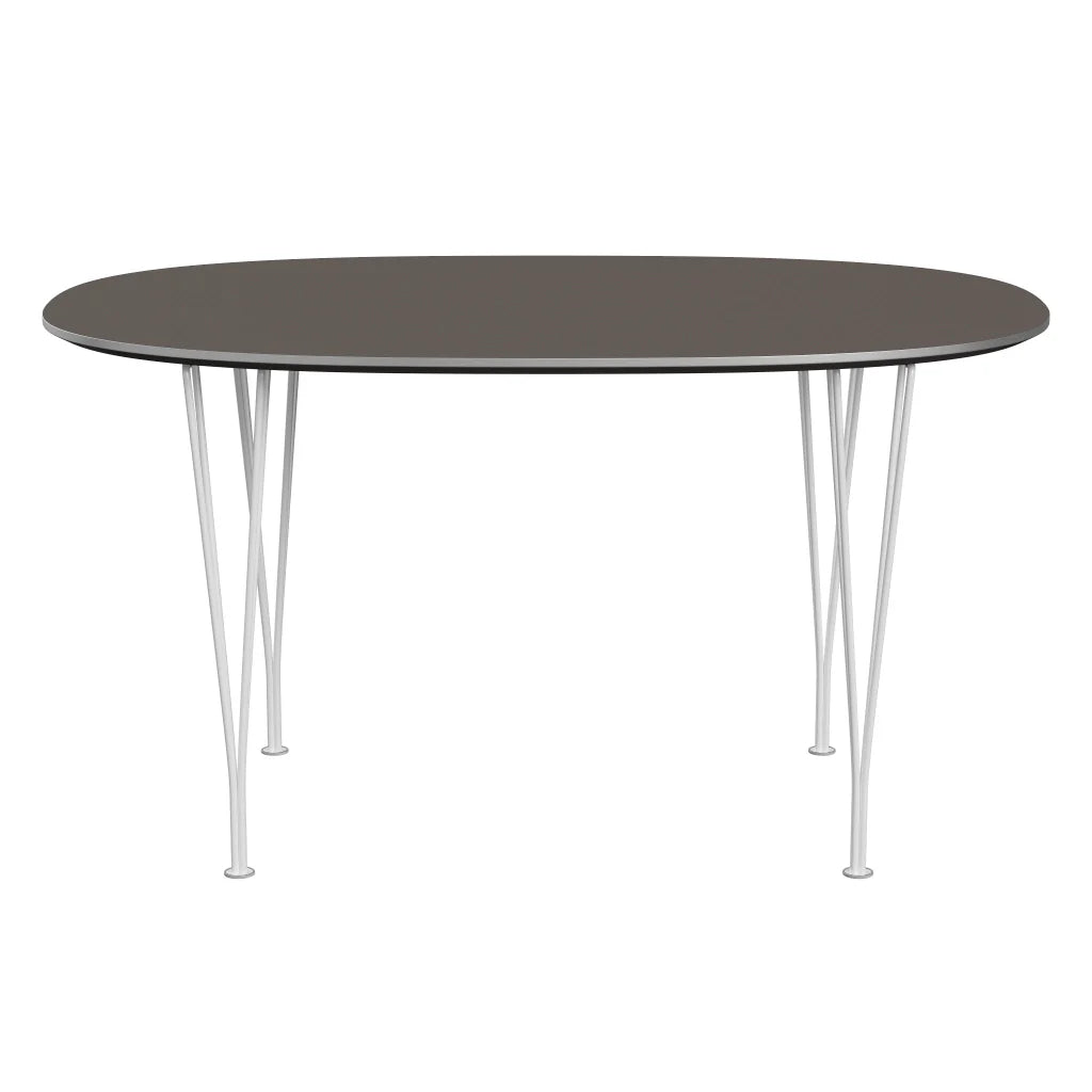 Superellipse™ - B611, Dining Table, 135 X 90 Cm (Table Height - 72 Cm) by Fritz Hansen #Fenix / Grey (718)/Brushed metal / Aluminium - Matt/Powder Coated Steel / White (100)