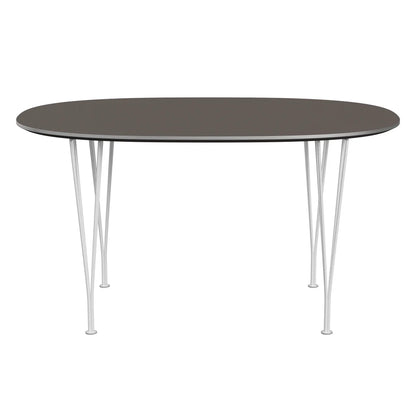 Superellipse™ - B611, Dining Table, 135 X 90 Cm (Table Height - 72 Cm) by Fritz Hansen #Fenix / Grey (718)/Brushed metal / Aluminium - Matt/Powder Coated Steel / White (100)