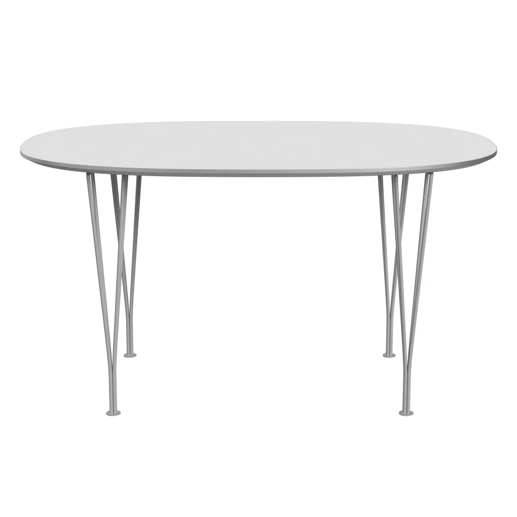Superellipse™ - B611, Dining Table, 135 X 90 Cm (Table Height - 72 Cm) by Fritz Hansen #Fenix / White (032)/Brushed metal / Aluminium - Matt/Powder Coated Steel / Nine Grey (150)