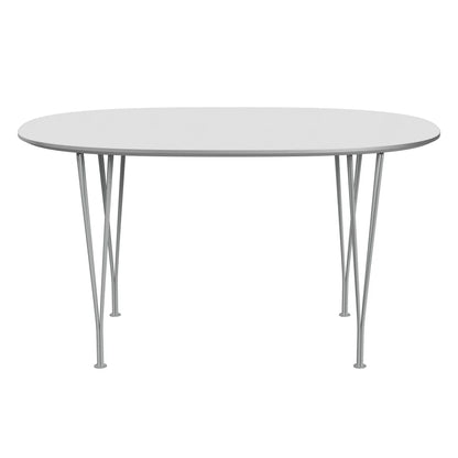 Superellipse™ - B611, Dining Table, 135 X 90 Cm (Table Height - 72 Cm) by Fritz Hansen #Fenix / White (032)/Brushed metal / Aluminium - Matt/Powder Coated Steel / Nine Grey (150)