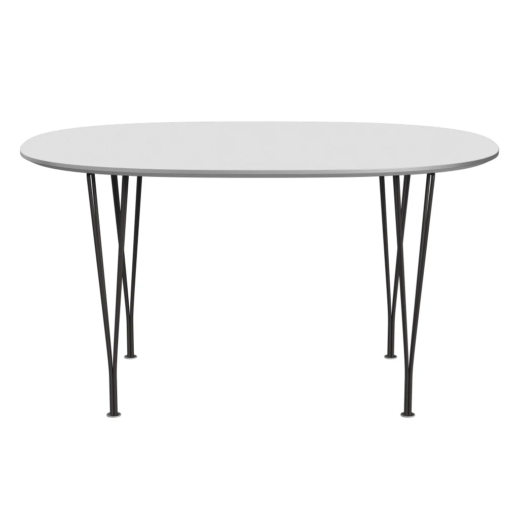 Superellipse™ - B611, Dining Table, 135 X 90 Cm (Table Height - 72 Cm) by Fritz Hansen #Fenix / White (032)/Brushed metal / Aluminium - Matt/Powder Coated Steel / Warm Graphite (180)
