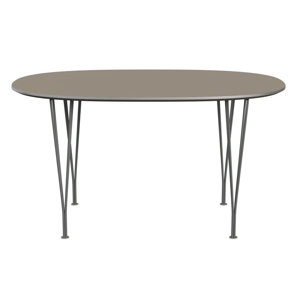 Superellipse™ - B611, Dining Table, 135 X 90 Cm (Table Height - 72 Cm) by Fritz Hansen #Fenix / Brown Ottawa (717)/Brushed metal / Aluminium - Matt/Powder Coated Steel / Silver Grey (170)