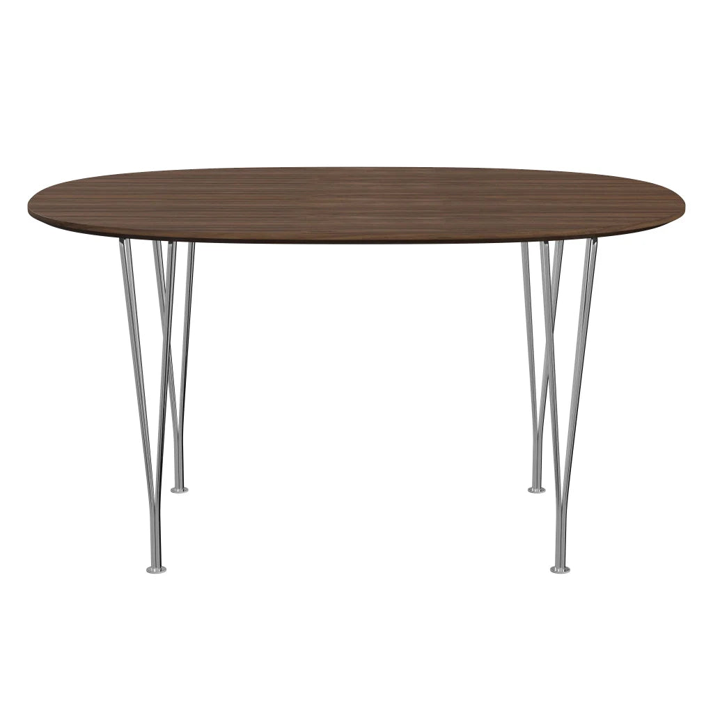 Superellipse™ - B611, Dining Table, 135 X 90 Cm (Table Height - 72 Cm) by Fritz Hansen #Clear Lacquered Veneer / Walnut (80)/Clear Lacquered Veneer / Walnut (80)/Steel / Chrome