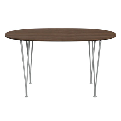 Superellipse™ - B611, Dining Table, 135 X 90 Cm (Table Height - 72 Cm) by Fritz Hansen #Clear Lacquered Veneer / Walnut (80)/Clear Lacquered Veneer / Walnut (80)/Powder Coated Steel / Nine Grey (150)