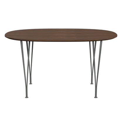 Superellipse™ - B611, Dining Table, 135 X 90 Cm (Table Height - 72 Cm) by Fritz Hansen #Clear Lacquered Veneer / Walnut (80)/Clear Lacquered Veneer / Walnut (80)/Powder Coated Steel / Silver Grey (170)