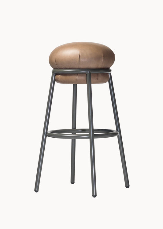 GRASSO - Upholstered Stool (Height - H80 cm / Structure Color - Dark Grey RAL 7022) by BD Barcelona Design