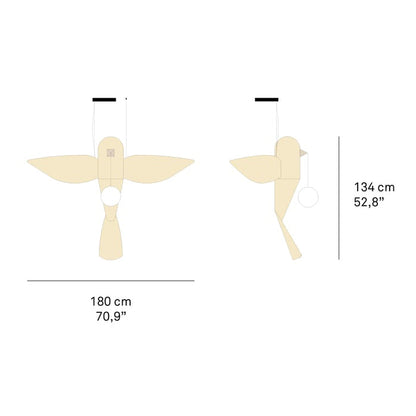 Big Bird Vertical - Handmade Wood Veneer Pendant Lamp by Lzf #SMALL
