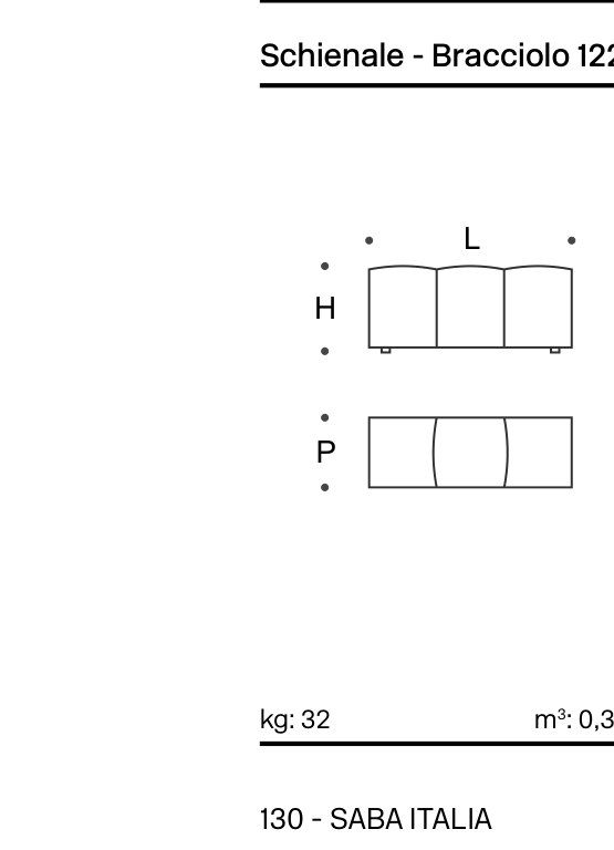 Pixel Backrest-Armrest 122x40 H52 - Technical Drawing