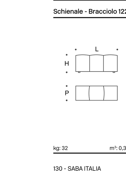 Pixel Backrest-Armrest 122x40 H52 - Technical Drawing