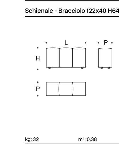 Pixel Backrest-Armrest 122x40 H64 - Technical Drawing