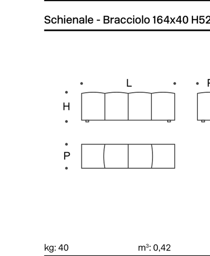 Pixel Backrest-Armrest 164x40 H52 - Technical Drawing