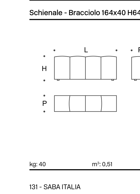 Pixel Backrest-Armrest 164x40 H64 - Technical Drawing