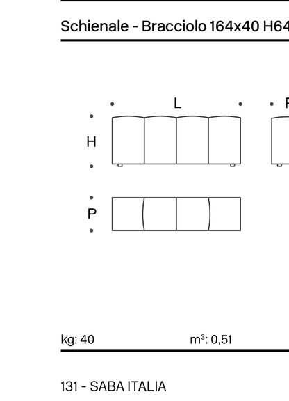 Pixel Backrest-Armrest 164x40 H64 - Technical Drawing
