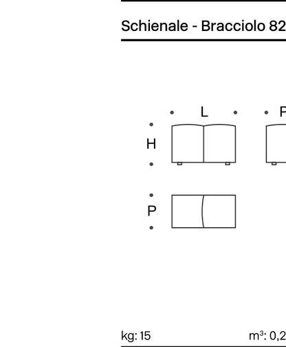 Pixel Backrest-Armrest 82x40 H52 - Technical Drawing
