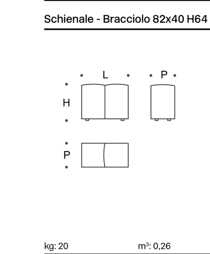 Pixel Backrest-Armrest 82x40 H64 - Technical Drawing