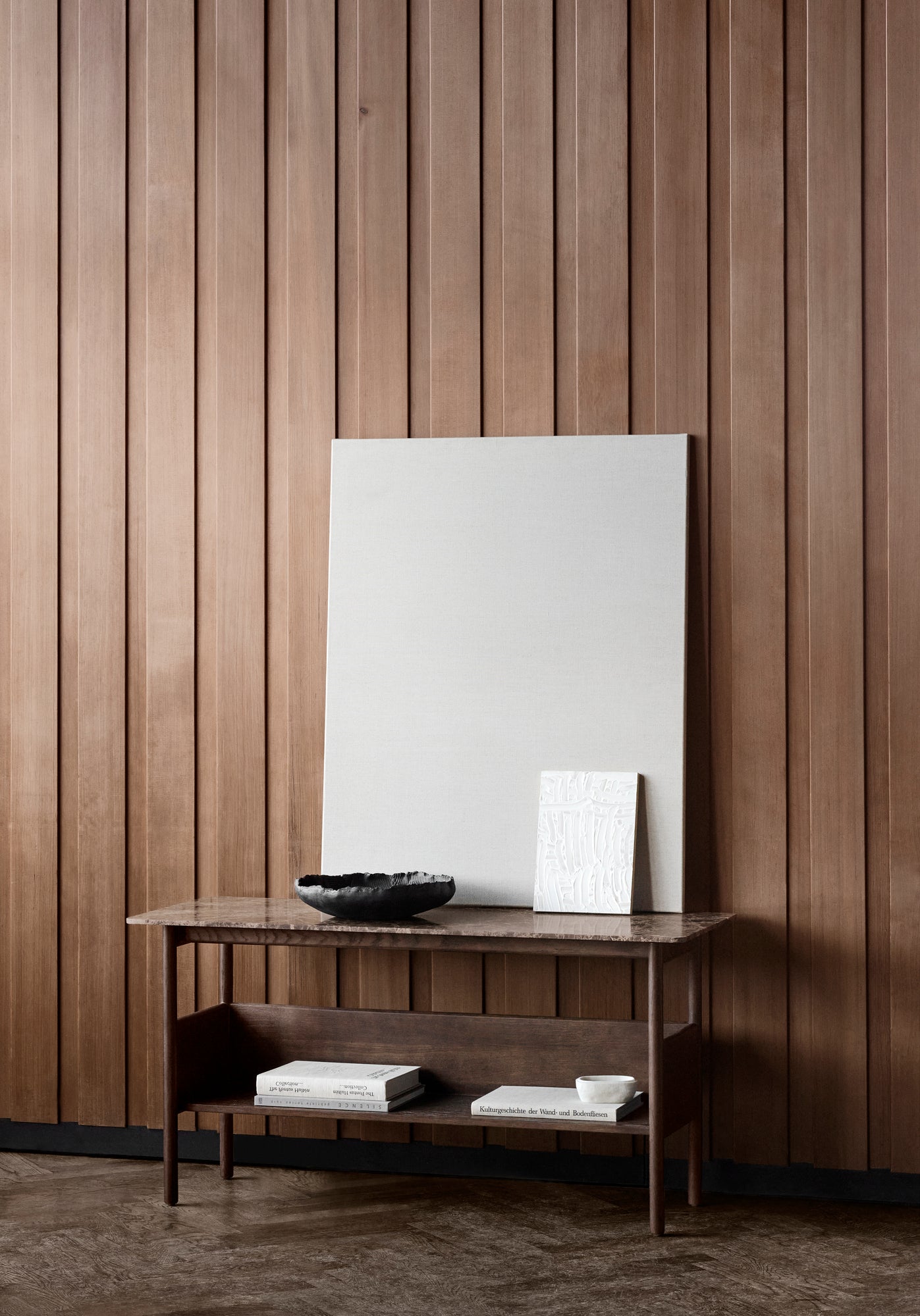 Collect console side table, low, dark brown - Emperador marble