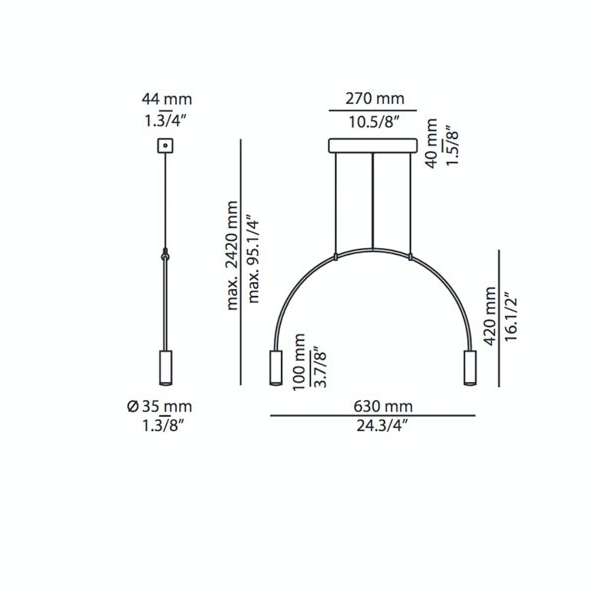 Estiluz Volta Pendant Black 2 Light Sources