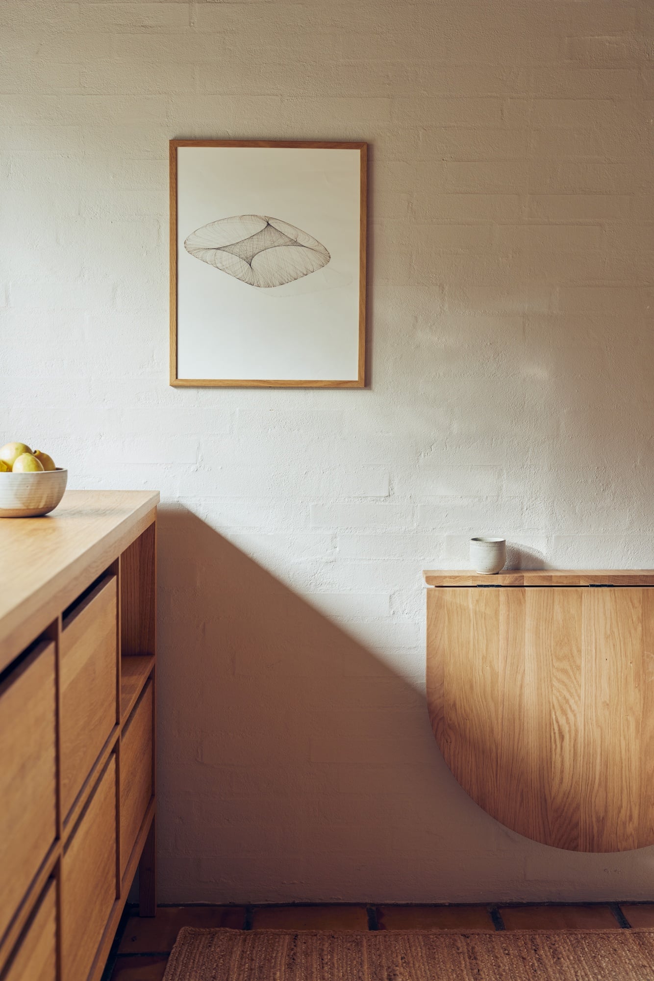 Trefoil folding wall table, oak