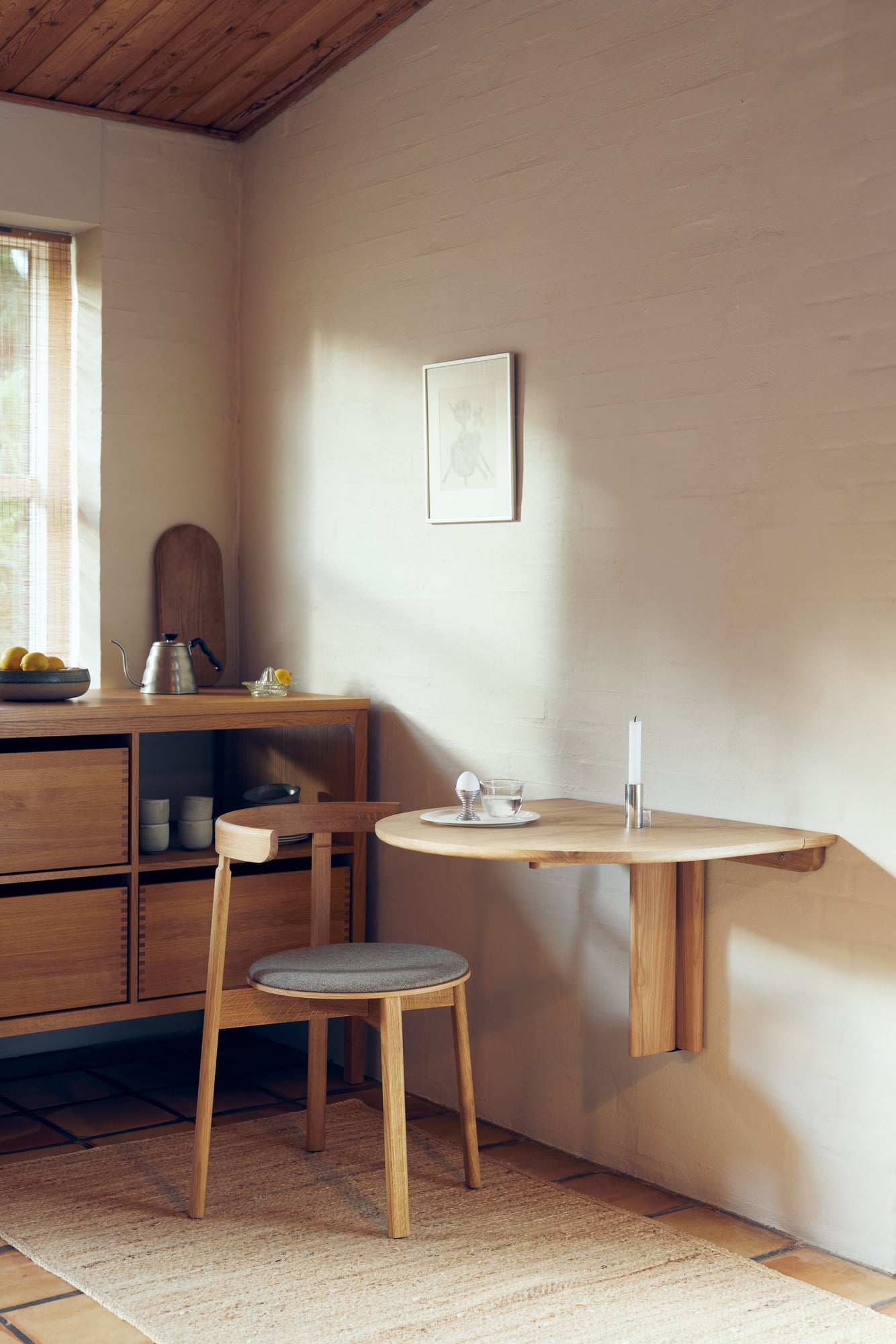 Trefoil folding wall table, oak