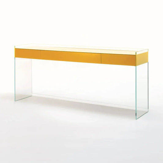 Float - Rectangular Crystal Console Table With Drawers by Glas Italia
