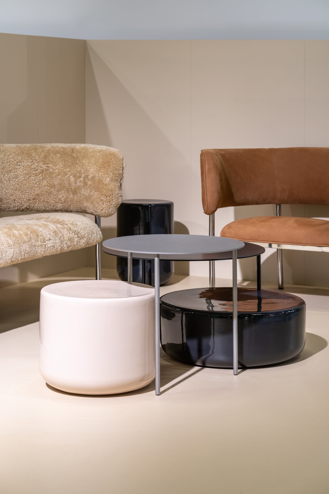 Pair side table, M, sandblasted steel