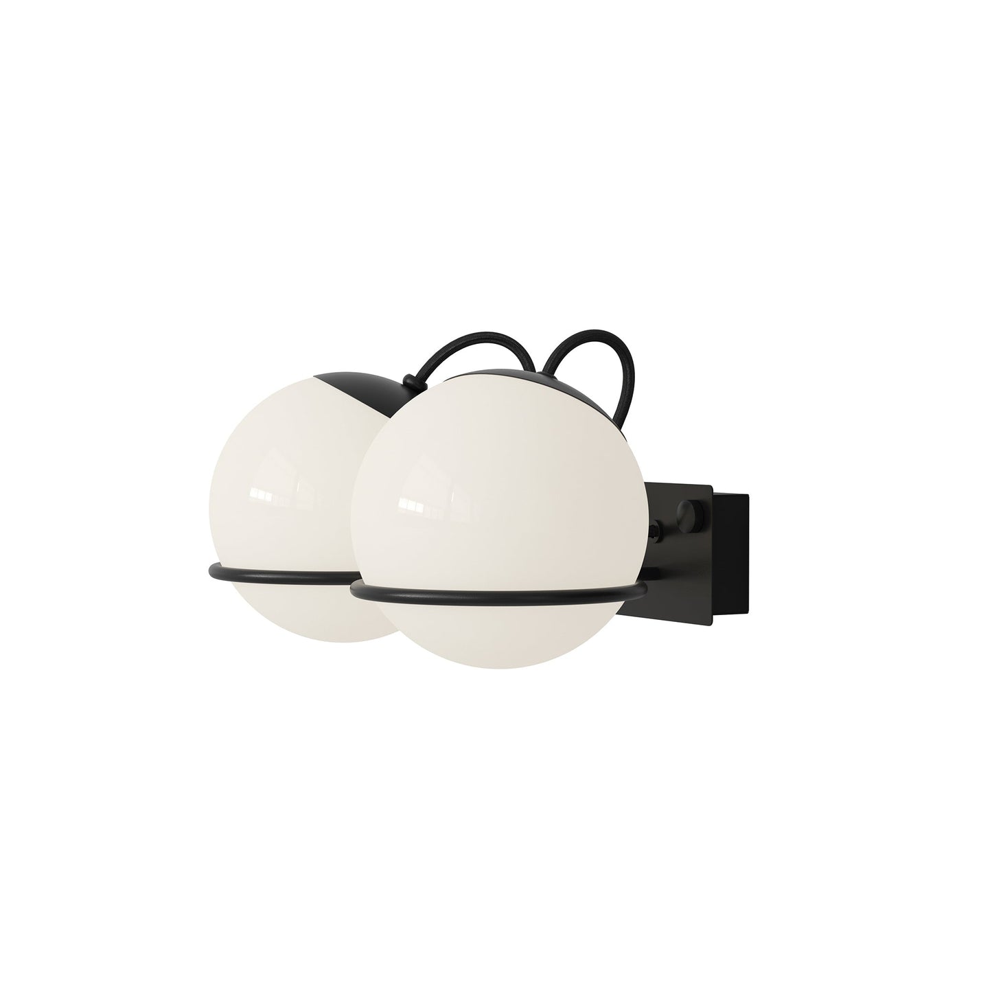 Wall Lamp Model 237/2 by Astep #2 Opaline Spheres (14cm Diameter) / Black Mount